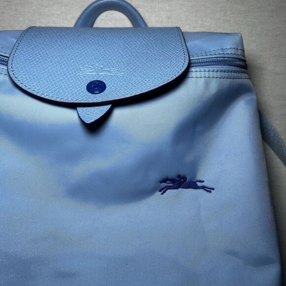 Longchamp le Pliage Club Nylon Backpack In Light Blue Corners Intact Minor Wear - Picture 2 of 12